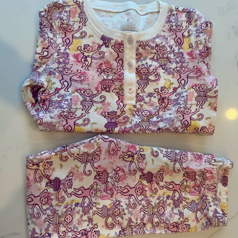 Roller Rabbit Pink x Love Shack Fancy Monkey Print Kids Pajama Set